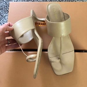 Cult Gaia Sandal Yvette Kitten Heel in Sand 8 Toe Thong Neutral Kardashian
